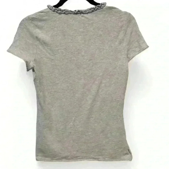 Boden Women’s size 6 Gray Scoop Neck Blouse Short Sleeve Ruffle Trim - Picture 3 of 7